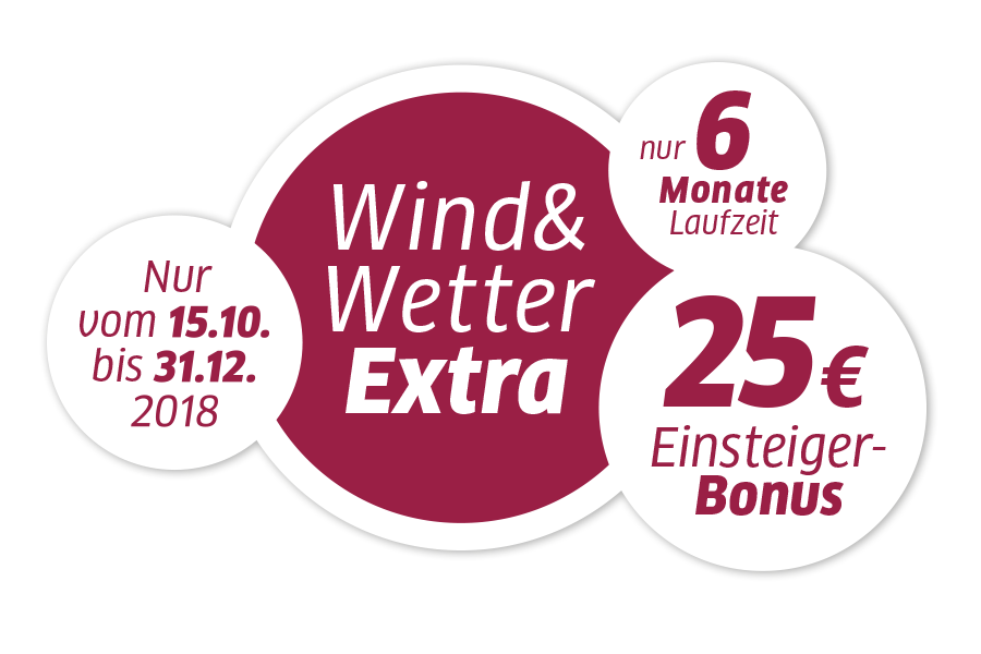 Wind und Wetter Extra. Einsteigerbonus für 25 Euro für ein Halbjahresabo bei der HAVAG. Bestellung nur im Zeitraum ab 05.10. bis 31.12.2018