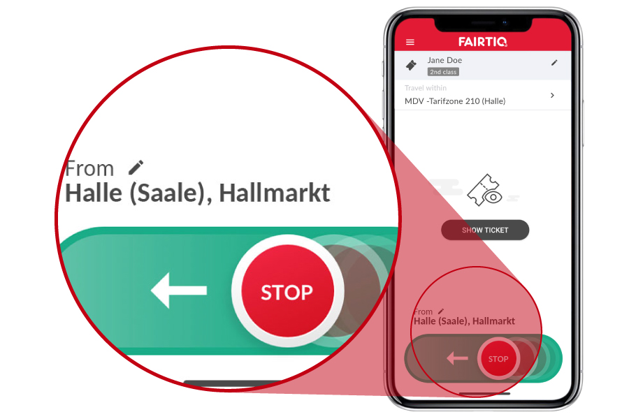 FAIRTIQ user interface after finishing the journey