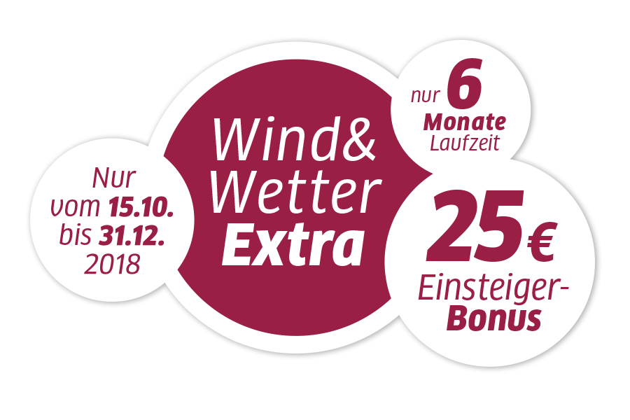Wind und Wetter Extra. Einsteigerbonus für 25 Euro für ein Halbjahresabo bei der HAVAG. Bestellung nur im Zeitraum ab 05.10. bis 31.12.2018