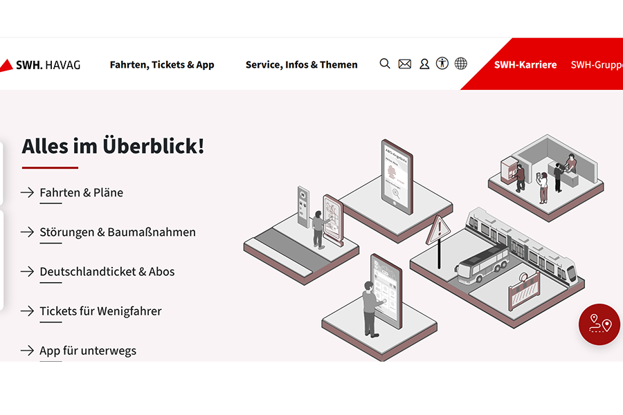 Ansicht der neuen Startseite der HAVAG