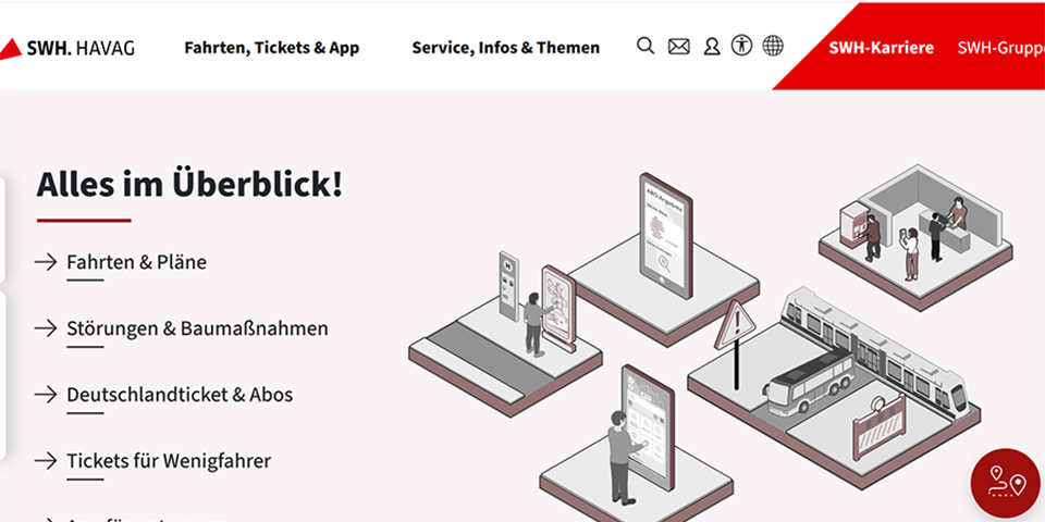 Ansicht neue Startseite der Webseite der HAVAG