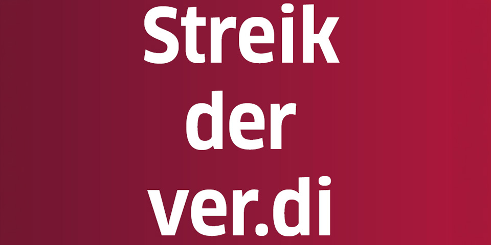 Streik der ver.di auf rotem Hintergrund.