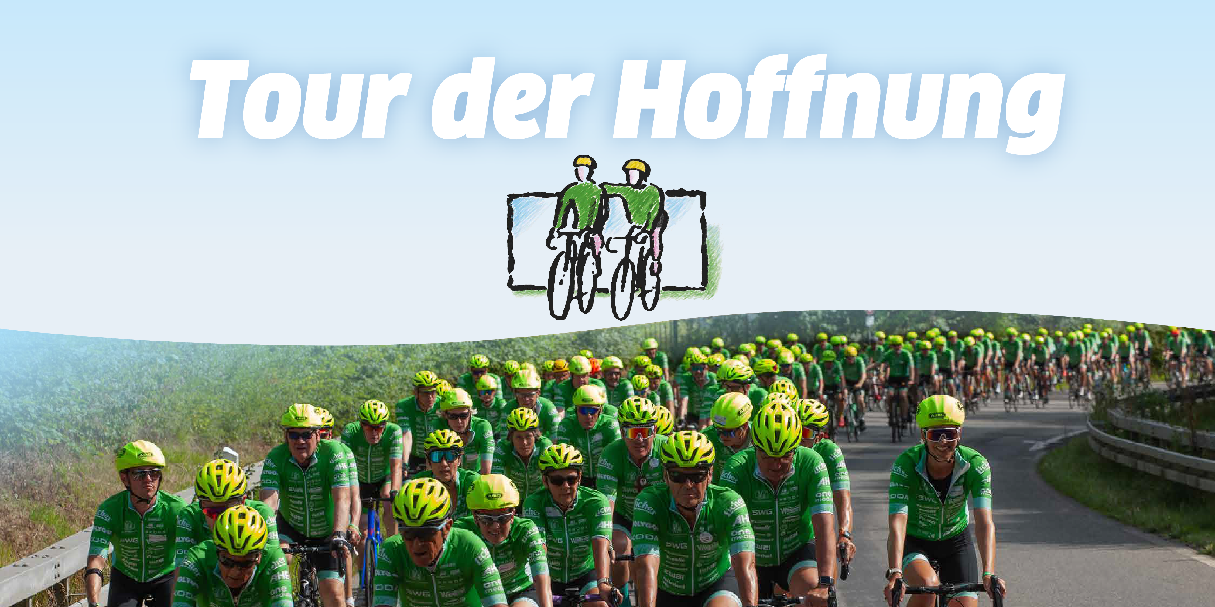 Eine Gruppe an Fahrrad-fahrenden Personen.
