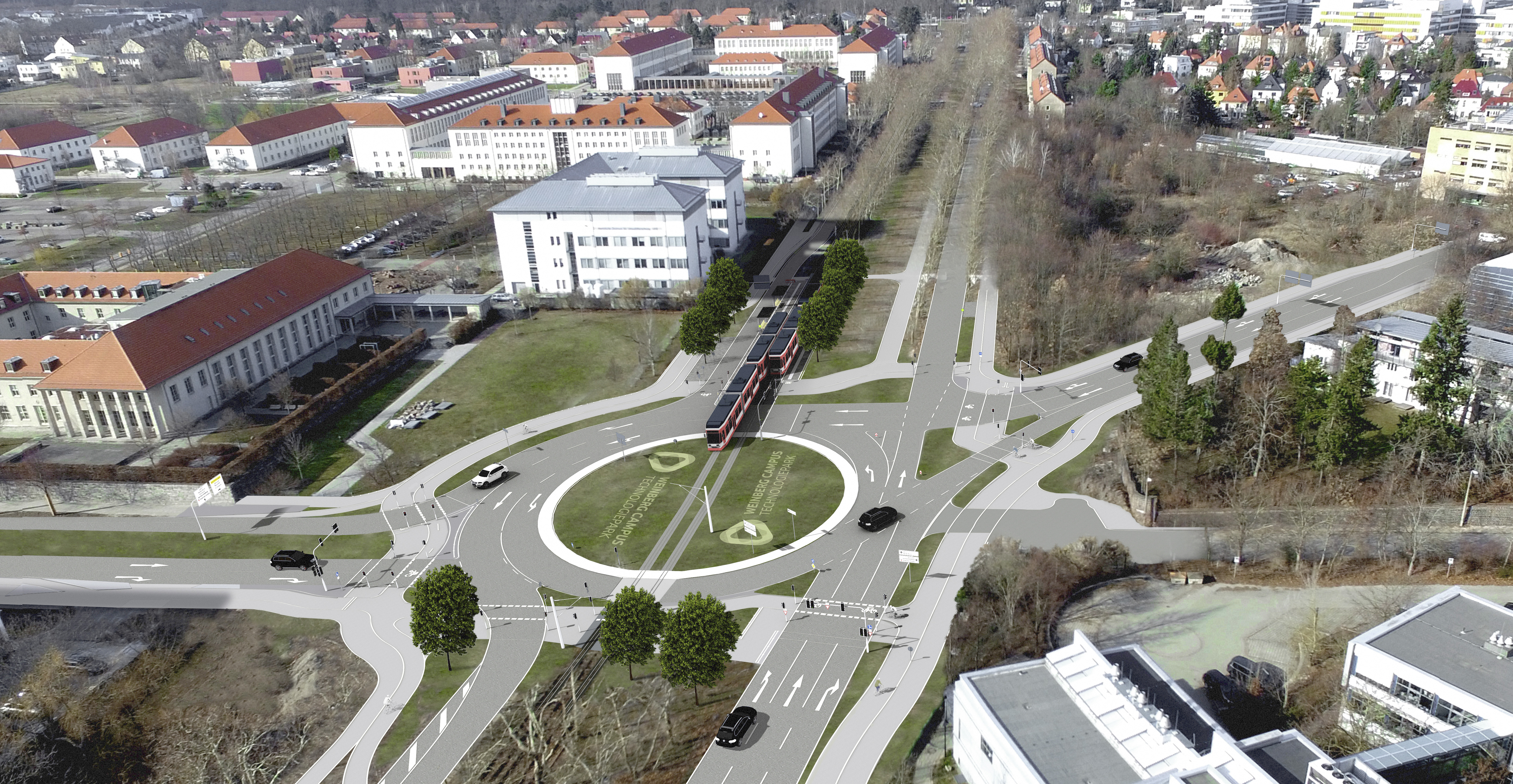 Eine Grafik, wie der neue Verkehrskreisel am GimritzerDamm/Ecke Heideallee einmal aussehen wird.  