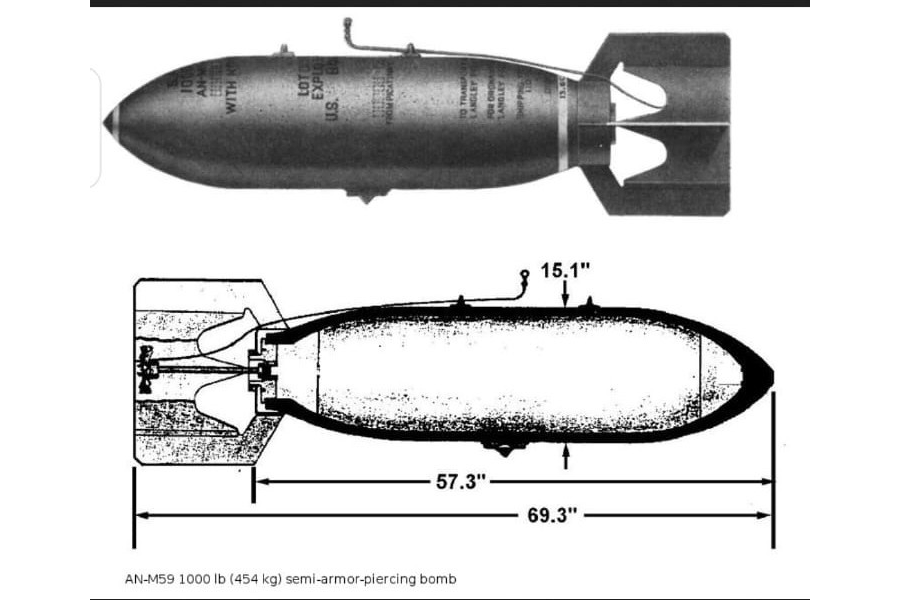 Zeichnung einer Bombe aus dem zweiten Weltkrieg.
