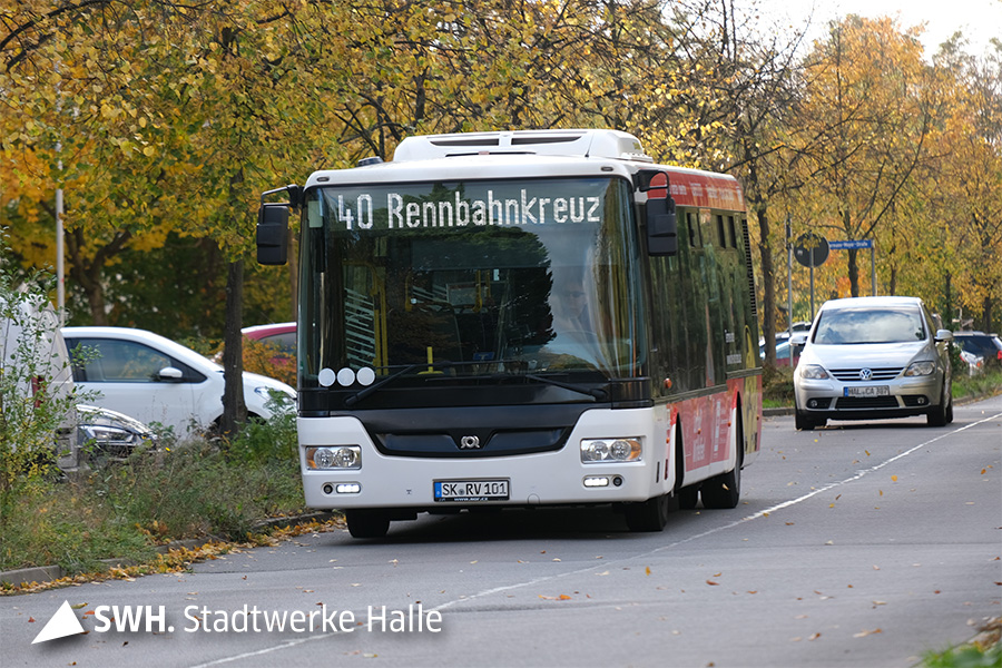Ein Bus mit der Aufschrift "40 in Richtung Rennbahnkreuz"