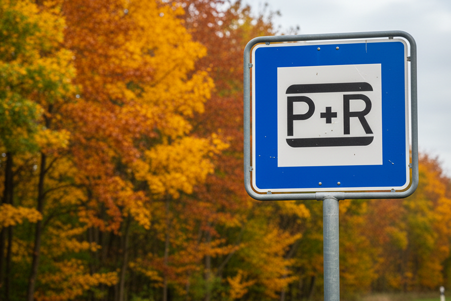 P+R Verkehrsschild im Herbst (Foto: KI generiert)