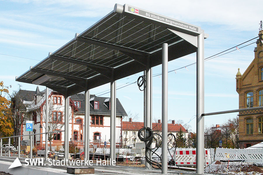 An der Straßenbahn-Haltestelle Bergmannstrost entsteht eine Solar-Haltestelle.