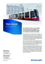 Technische Daten der neuesten Straßenbahn-Generation TINA. Das Deckblatt zeigt eine 3-D Ansicht einer neuen Straßenbahn des Typs TINA, welche für die Hallesche Verkehrs-AG für das kommende Jahr neu bestellt werden wird.
