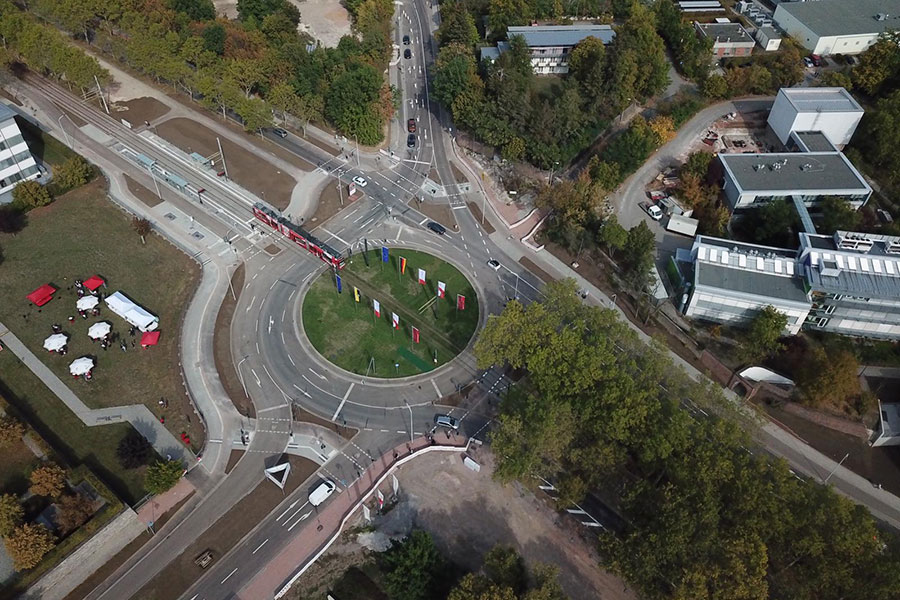 Kreisverkehr Lufaufnahme.