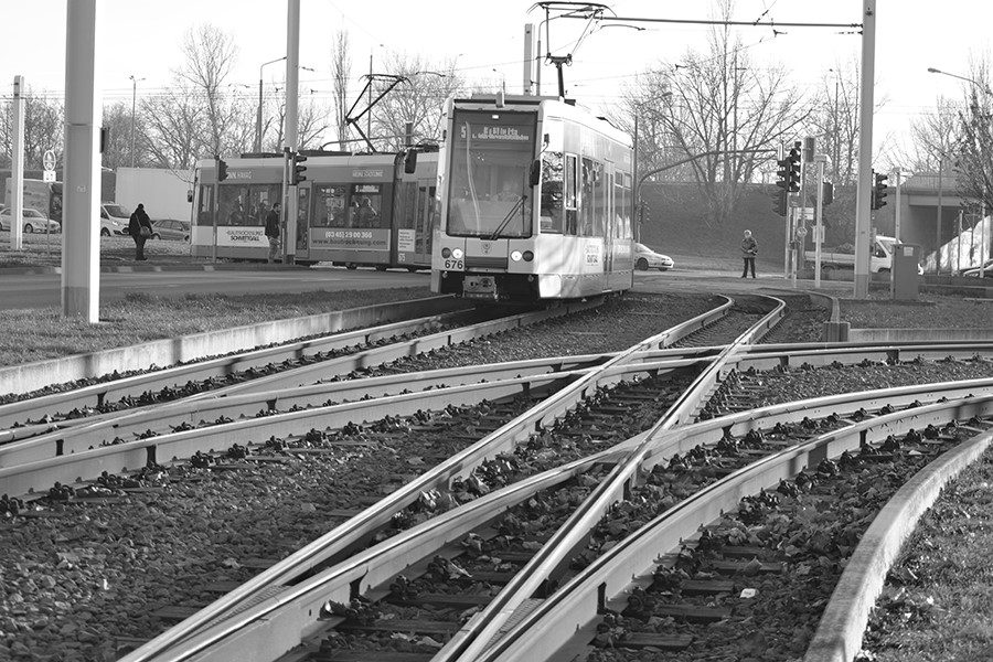 Tram und Schienen.