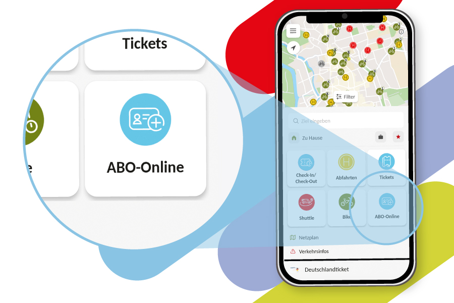 Startseite der movemix_app mit Verweis auf die Kachel AboOnline.