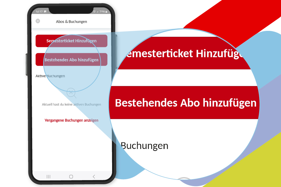 Ansicht des Menüs zum Klicken auf "Bestehendes Abo hinzufügen".
