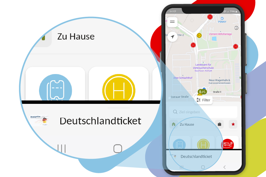 Ansicht auf das Deutschlandticket auf dem Startbildschirm in der movemix_app.