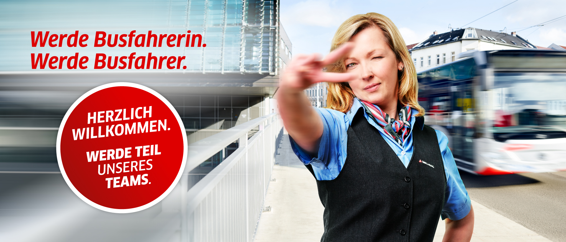 Kampagnenslider Willkommen im Team (Busfahrer und Busfahrerinnen gesucht)